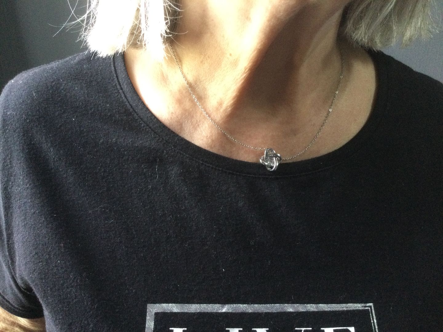 Customer photo review of To My Wonderful Wife Silver Love knot necklace