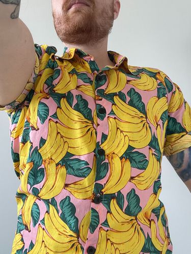 Customer photo review of Men's Banana Cotton Yellow Fruit Print Tropical Hawaiian Aloha Shirt