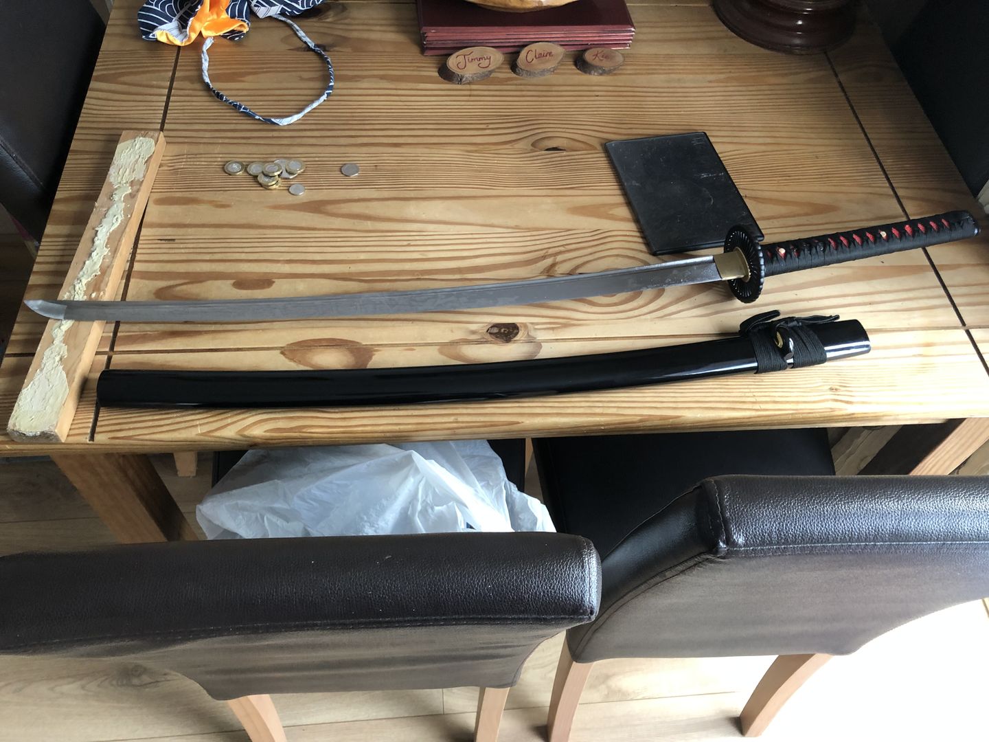Customer photo review of Japanese Samurai Sword Hand Forged Katana Wheel Tsuba Full Tang Blade