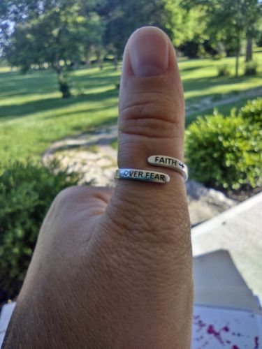 Customer photo review of "FAITH OVER FEAR" Sterling Silver Cross Ring