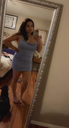 Customer photo review of Faye Mini Dress (BLUE)