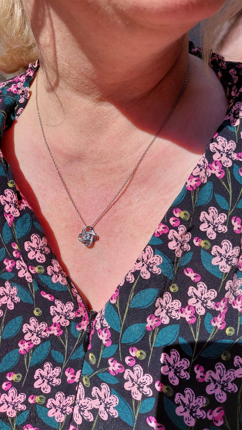 Customer photo review of To My Wonderful Wife Silver Love knot necklace