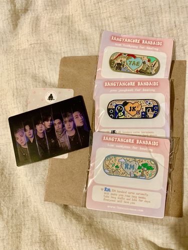 Customer photo review of BTS Bangtancore Bandaid Enamel Pins
