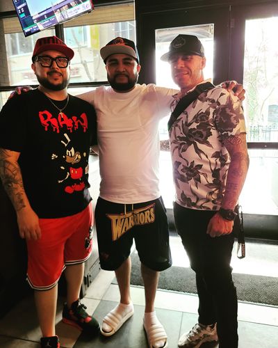 Customer photo review of Men Bomb RAW Drip Red Chenille Crew Neck and Mesh Shorts Set - Black Tees / Red Shorts