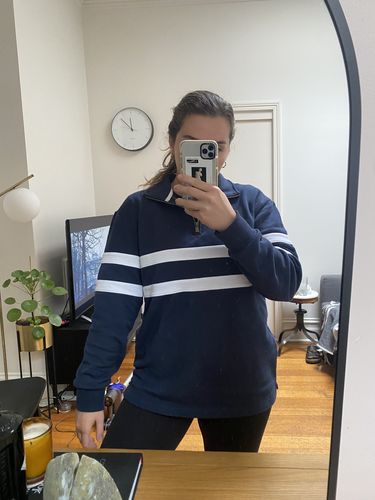 Customer photo review of Unisex Collegiate Stripe Quarter Zip Navy