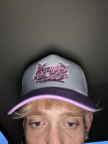 Customer photo review of Praying Rabbit Trucker Hat (LAVENDER)
