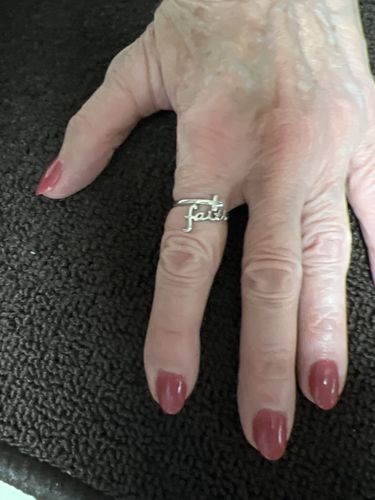 Customer photo review of "FAITH" Script Sterling Silver Cross Ring