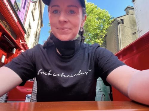 Customer photo review of Fuck Colonialism T-Shirt