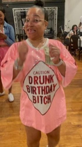 Customer photo review of Slogan Sequin Dress