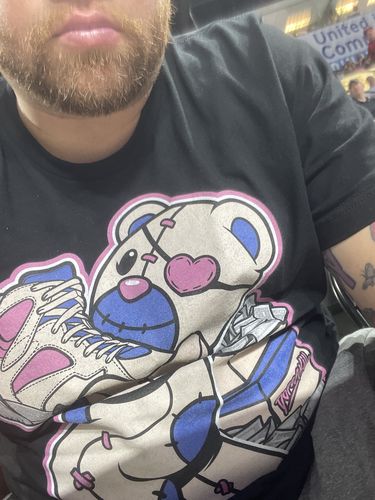 Customer photo review of Jordan 7 SE Sapphire DopeSkill T-Shirt Bear Steals Sneaker Graphic