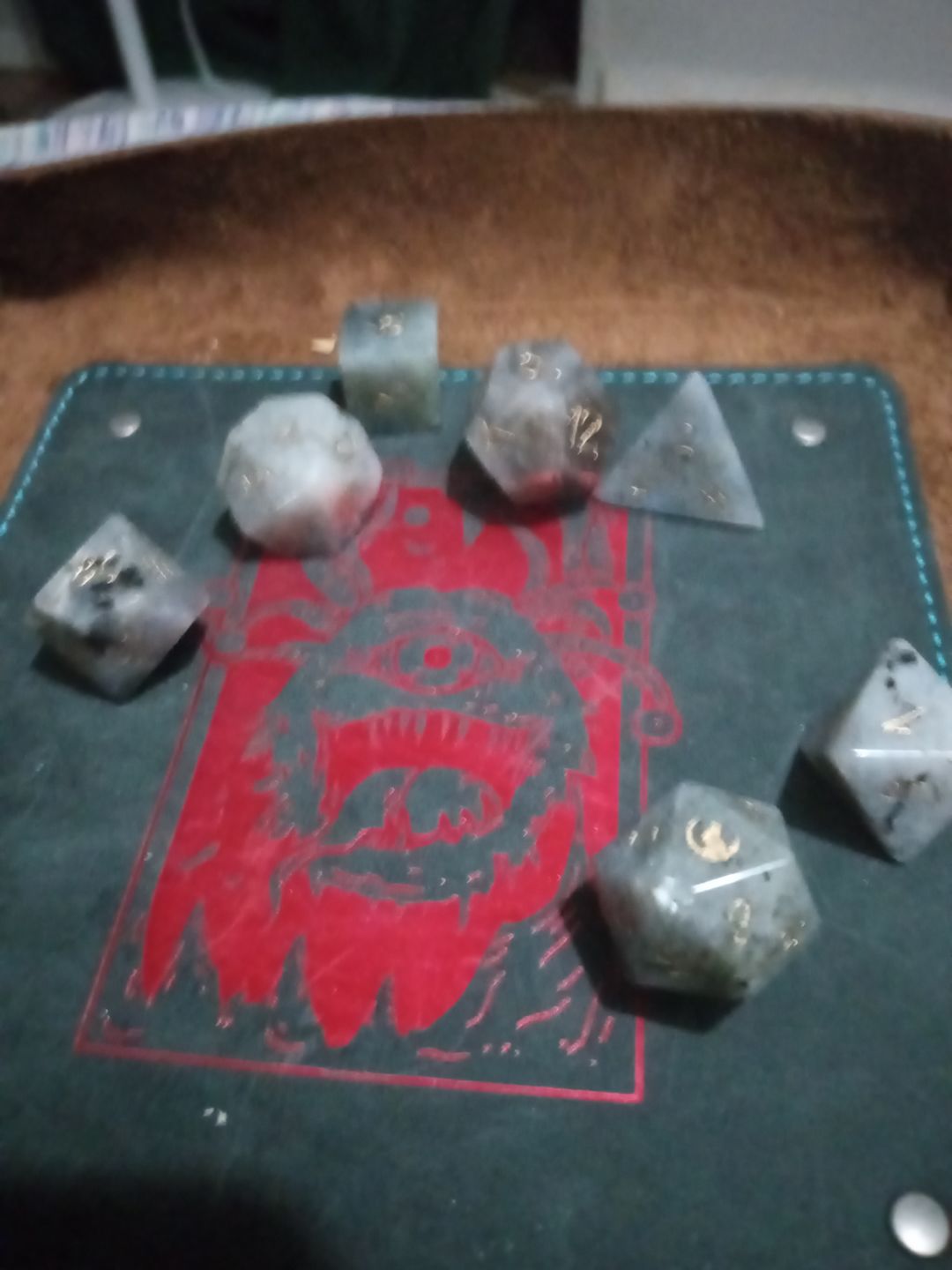 Customer photo review of WEREWOLF "MOONSTONE" LABRADORITE STONE DICE SET
