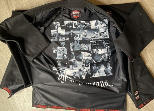 Customer photo review of Alpha Custom Rash Guard lining With Your Logo/Name Brazilian Jiu Jitsu GI