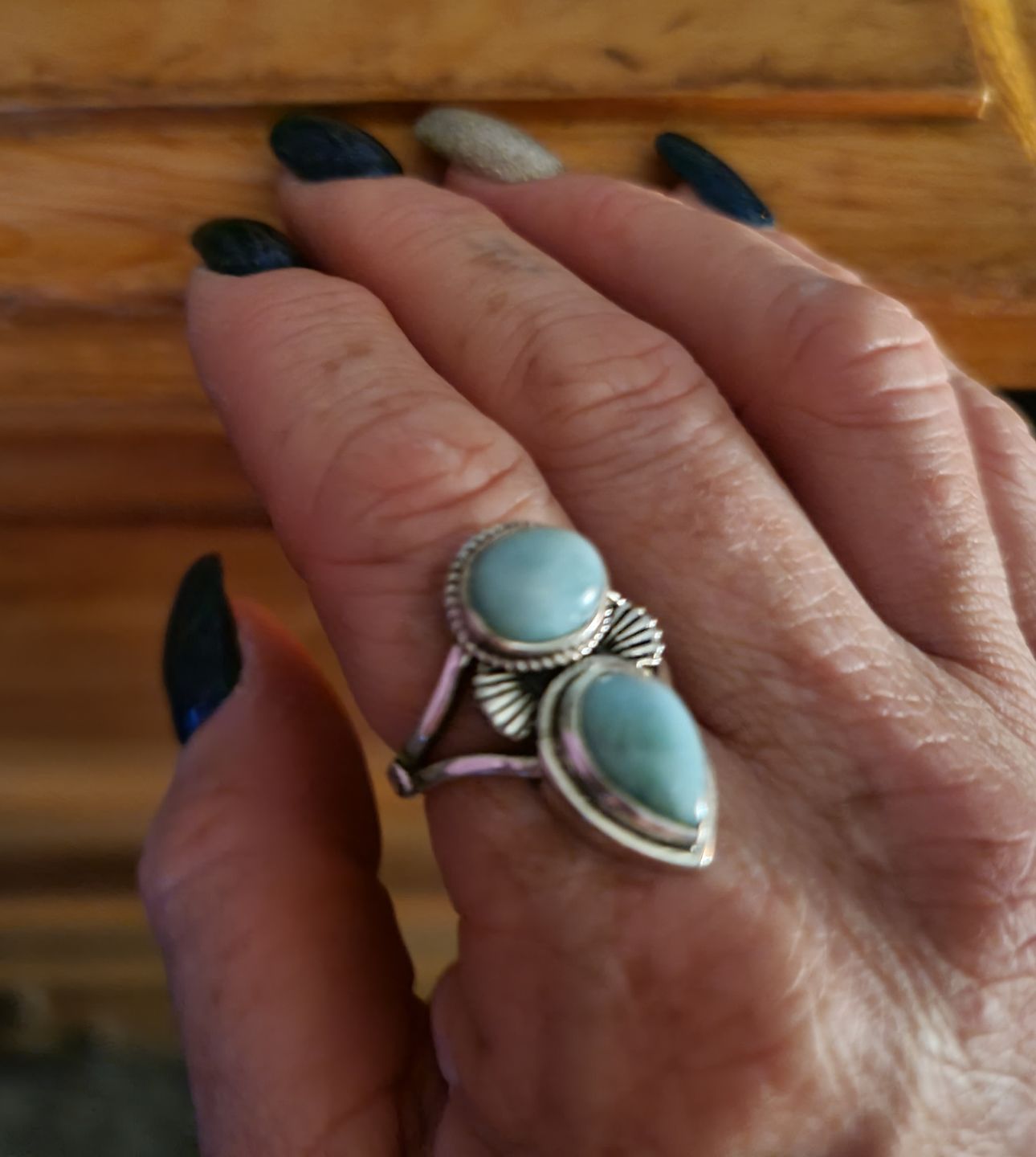 Customer photo review of Larimar Shell Ring Sterling Silver