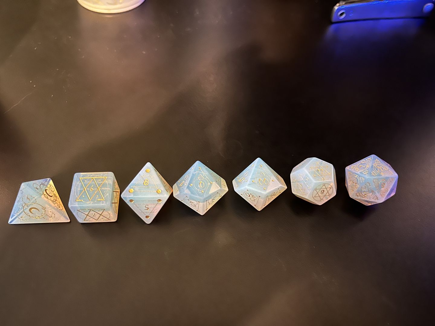 Customer photo review of BACKORDER- SPELLCASTER - OPALITE STONE DICE SET