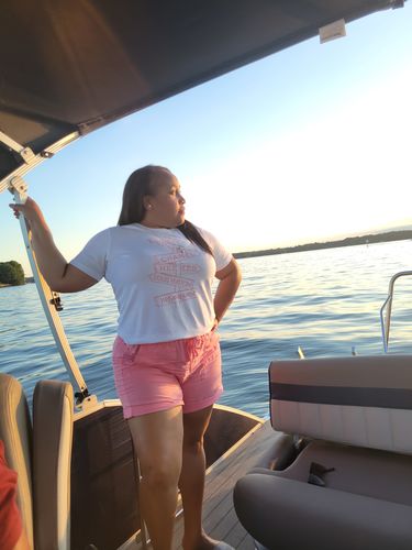 Customer photo review of Bright Pink Linen Shorts