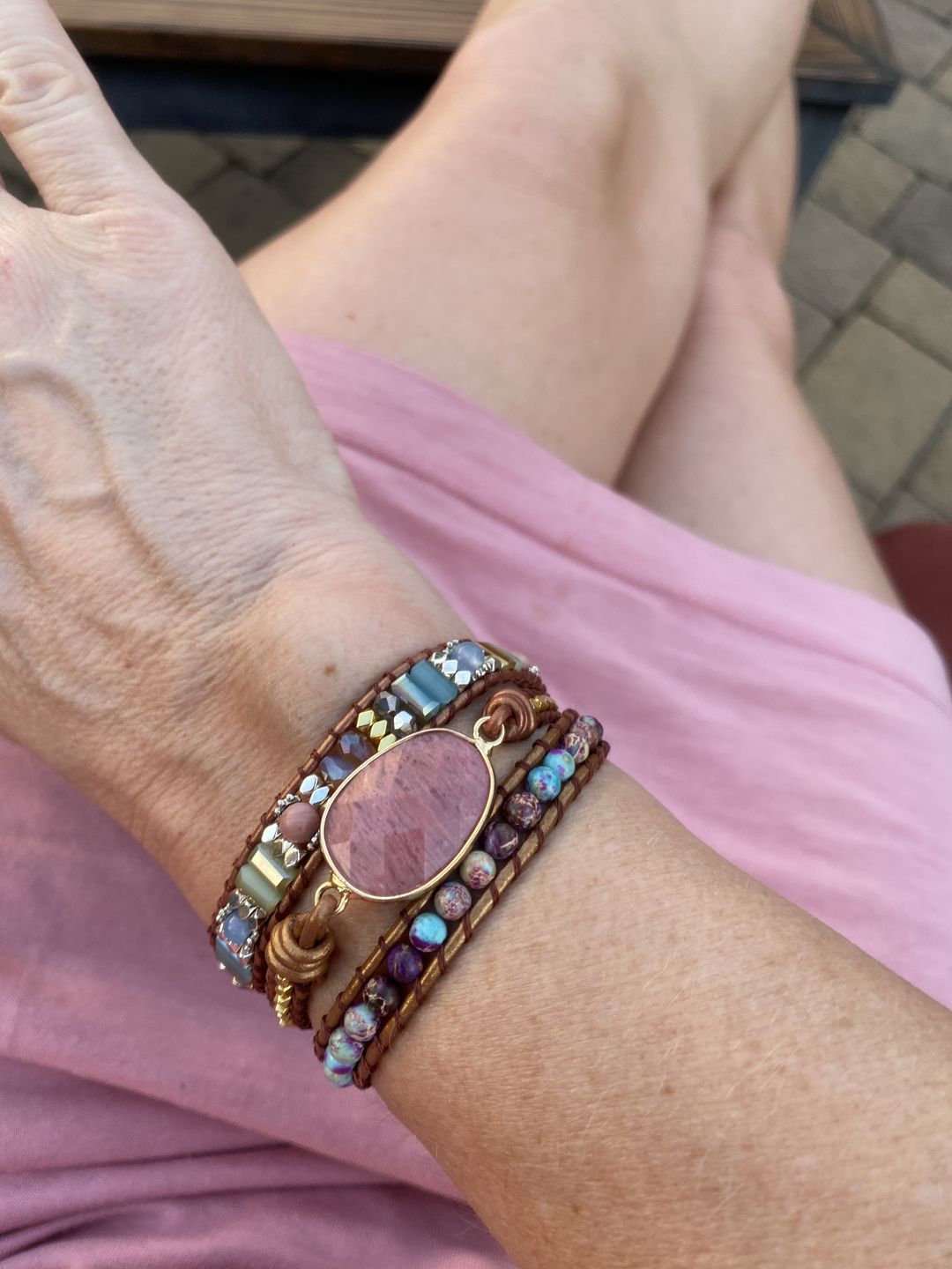 Customer photo review of Healing Rhodochrosite Wrap Bracelet
