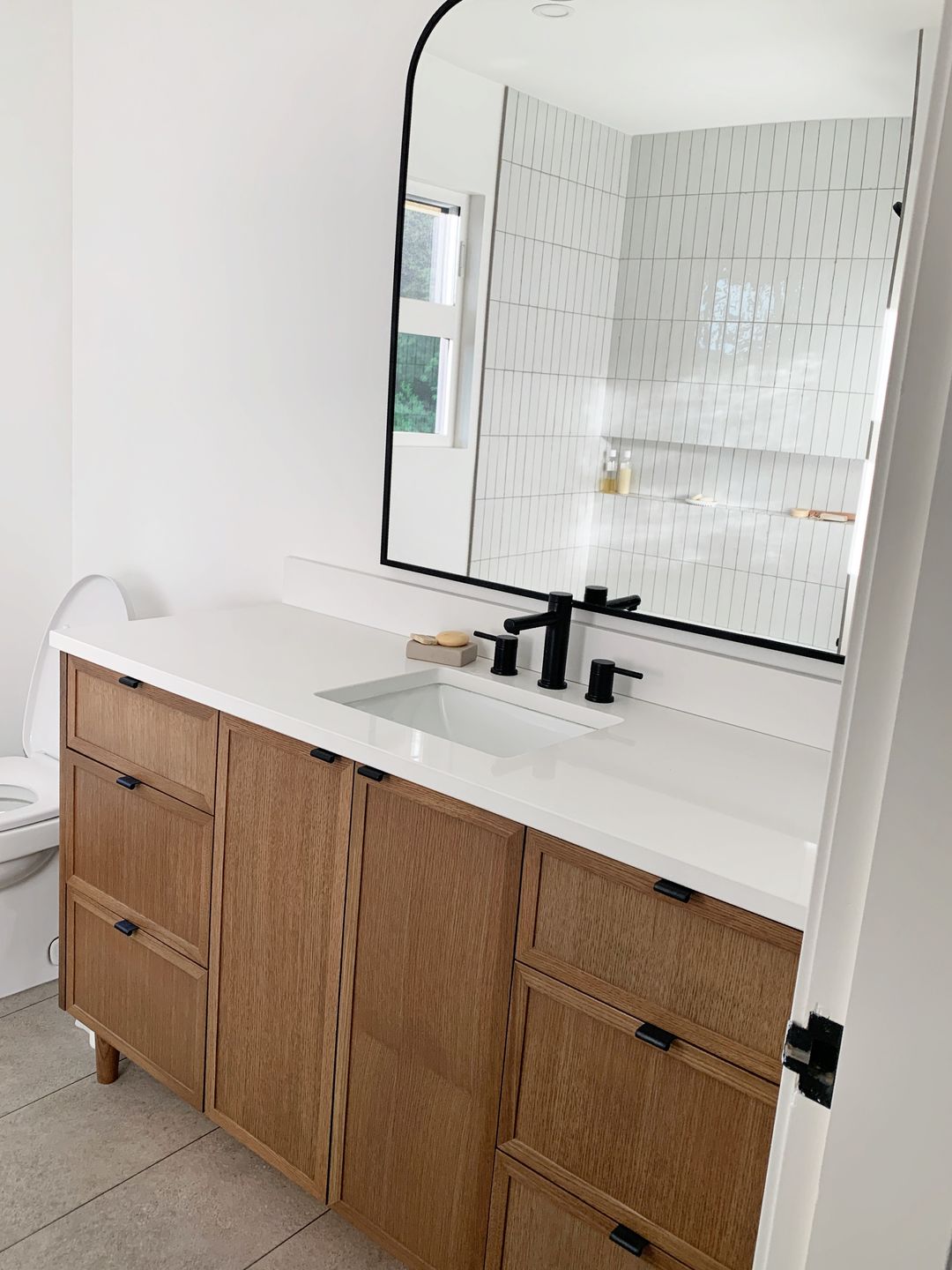 Customer photo review of Cape Breton 60" Mid Century Oak Bathroom Vanity