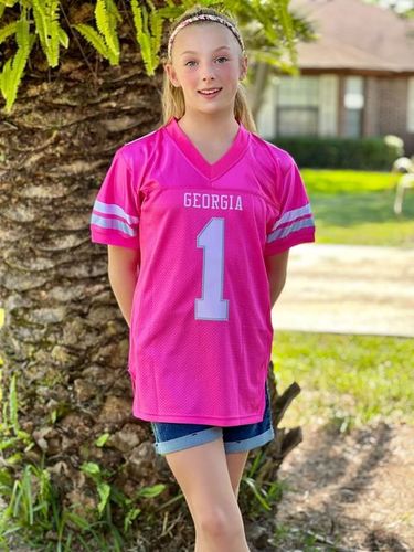 Customer photo review of Custom Pink White-Light Gray Mesh Authentic Football Jersey