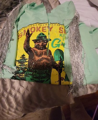 Customer photo review of Cartoon Print Tassels Unusual Side Slit T-Shirt