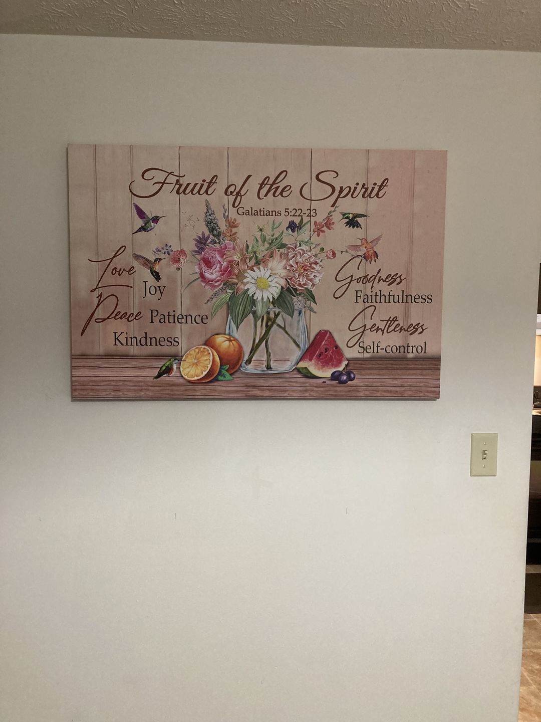 Customer photo review of Fruit of the Spirit Galatians 5:22-23 Bible verse wall art canvas