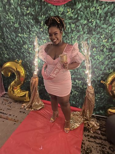 Customer photo review of Solid Color Ruffle Mesh Sleeve Pretty Bandeau Mini Dress