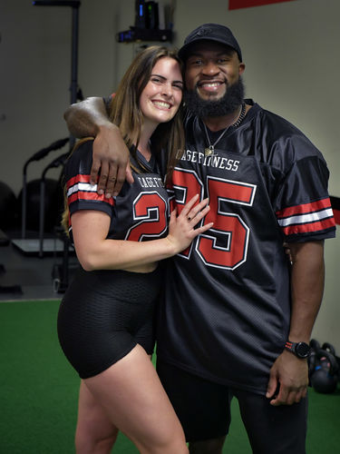 Customer photo review of Custom Black Red-White Mesh Authentic Football Jersey