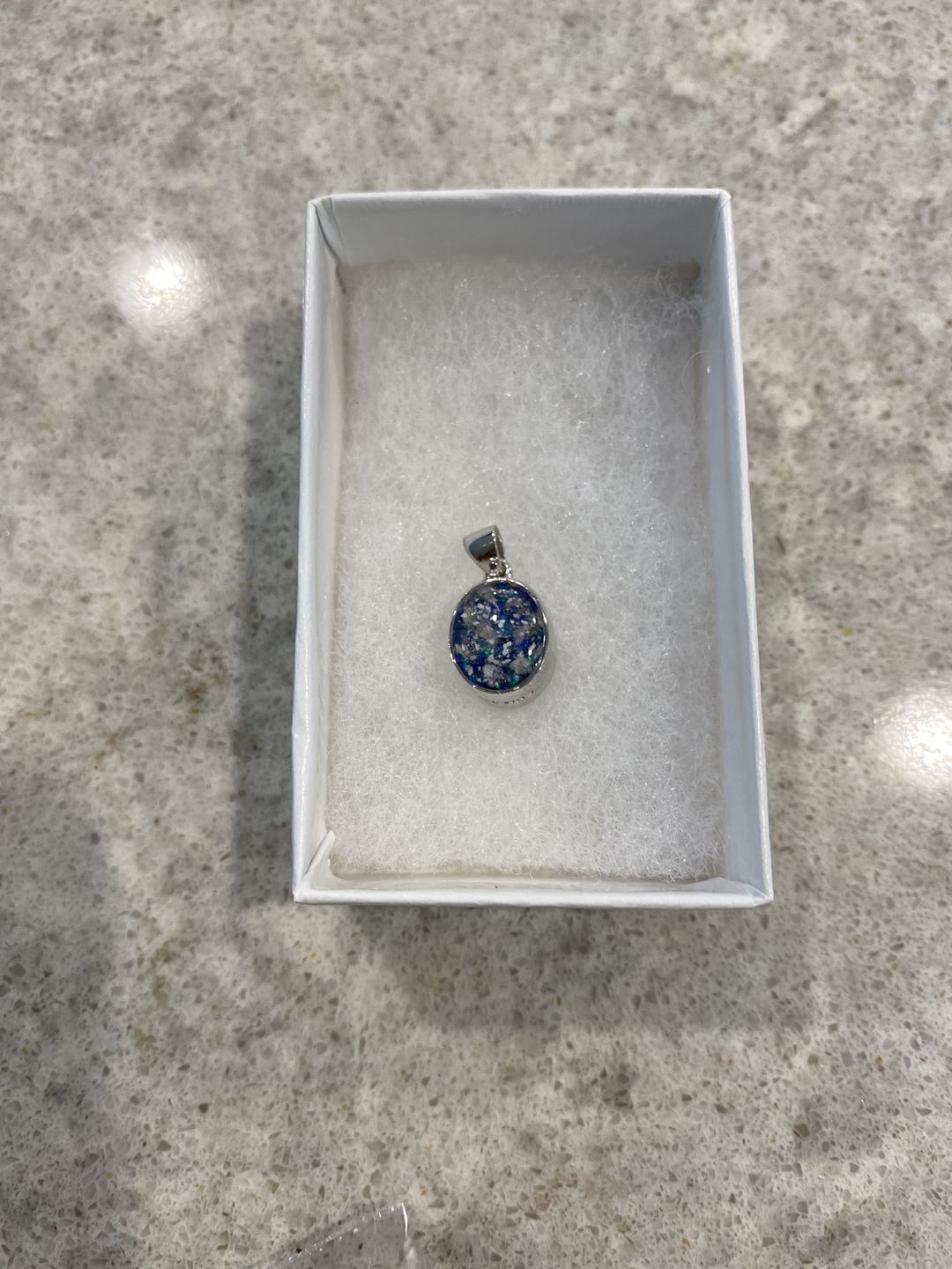 Customer photo review of Petite Oval Pendant with Cremation Ash