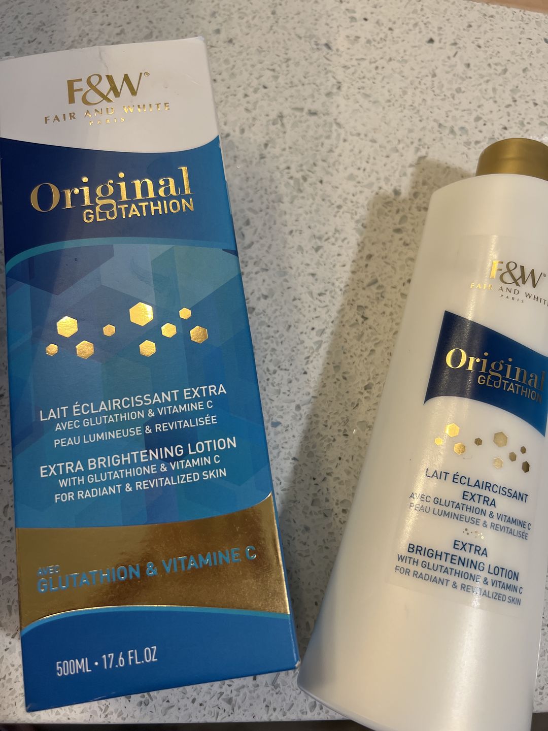 Customer photo review of Fair and White Original Glutathion Extra Brightening Lotion 500ml / 16.90 fl oz
