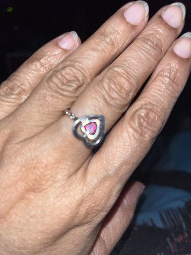 Customer photo review of Lattice Heart Solitaire Ring with Garnet