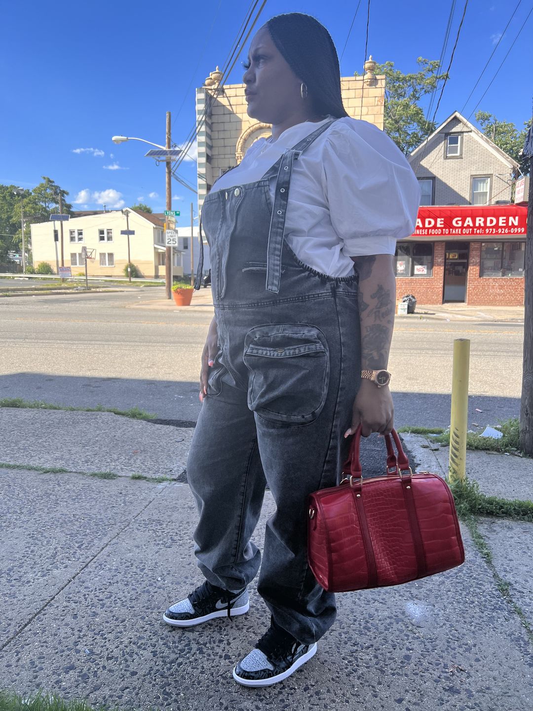 Customer photo review of Wide-Leg Denim Overalls