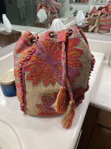 Customer photo review of Poppy Floral Beaded Backpack