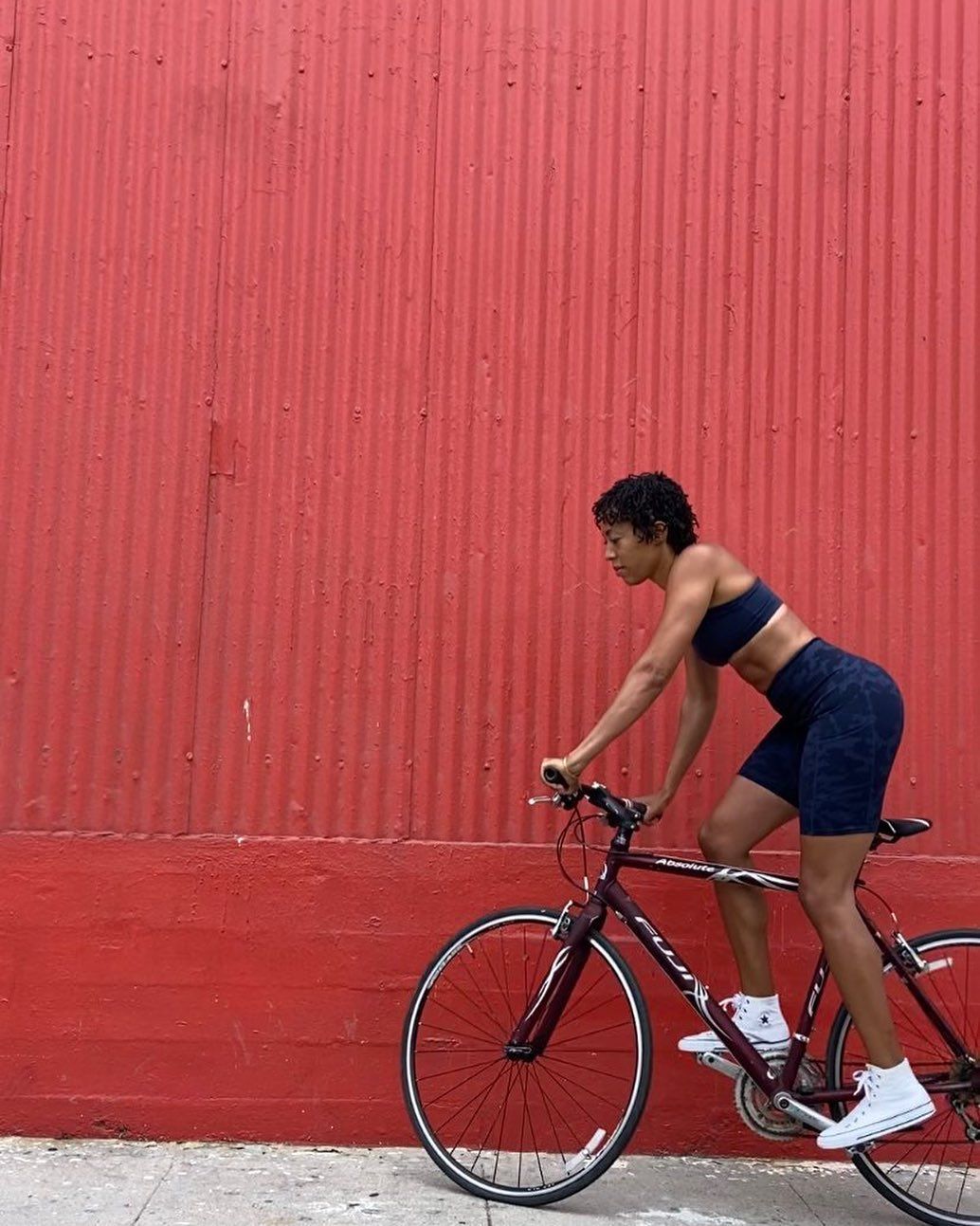 Customer photo review of Hi Five High-Waisted Biker Short – Night Swim Navy