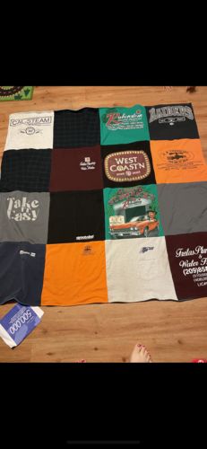 T-shirt quilt with travel, beach themes by Lorene from CA