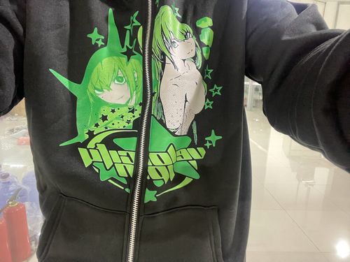 Customer photo review of Harajuku Style Retro Anime Girl Full Zip Up Hoodie