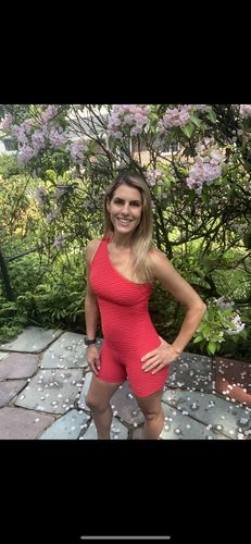 Customer photo review of Scrunch Booty Shorts Jumpsuit - Red
