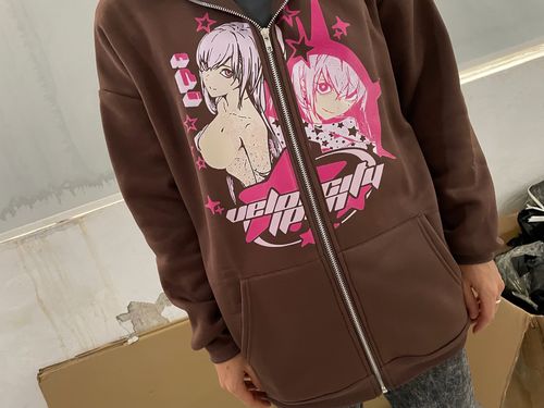 Customer photo review of Harajuku Style Retro Anime Girl Full Zip Up Hoodie