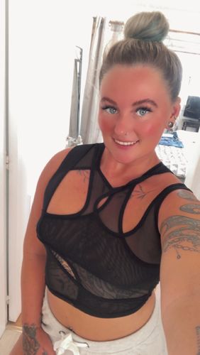 Customer photo review of SOLADO Mesh Cut Out Sleeveless Crop Top