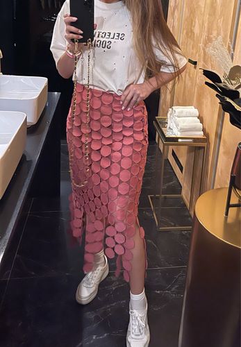 Customer photo review of Solid Color Chic Round Leaves Design Hollow Out Skirt