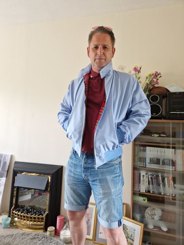 Customer photo review of Mens Classic Harrington Jacket - Light Blue