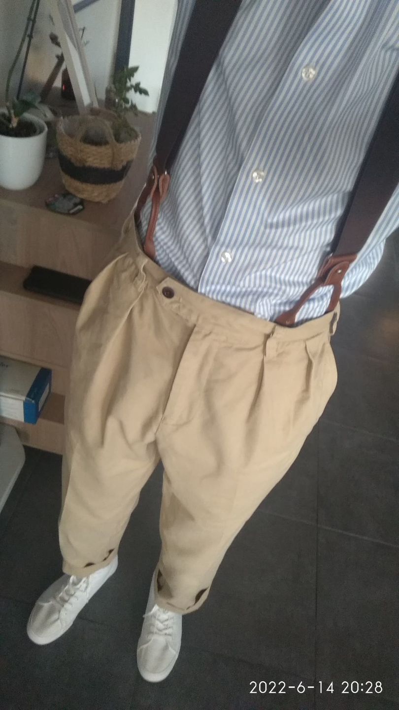 Customer photo review of 1930s IVY Style Double Pleated Chino Trousers - Khaki