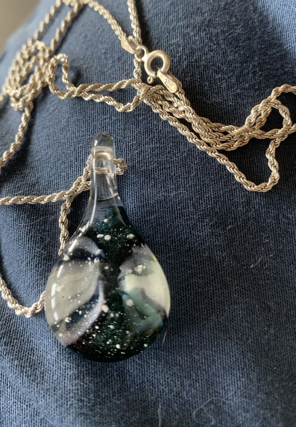 Customer photo review of Ocean Crash Pendant with Infused Cremation Ashes