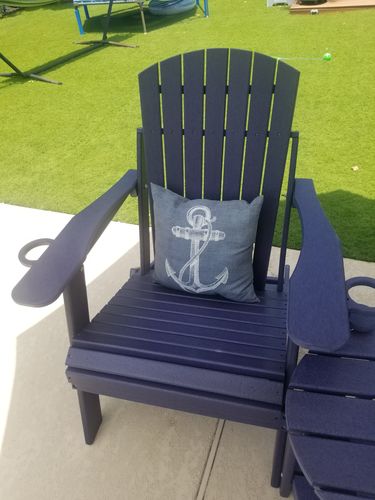 Customer photo review of DuraWeather Poly® King Size Folding Adirondack Chairs With Collapsible Cup Holders And End Table