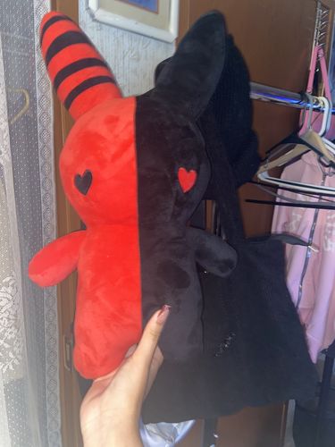 Customer photo review of Bunny Plush Backpack 20" (RED/BLACK)