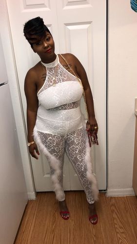 Customer photo review of Floral Lace Romantic Feather See-Through Jumpsuit