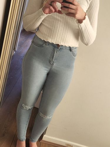 Customer photo review of Impact High Waisted Skinny Jeans - Blue Sky Knee Rips