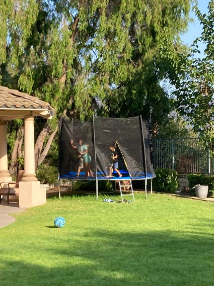 Customer photo review of Classic Outdoor Trampoline with Basketball Hoop