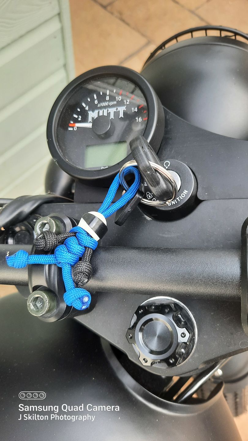 Customer photo review of Blue Biker Buddy Paracord Keychain