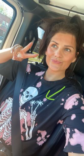 Customer photo review of Salty Savage Unisex Peace Palm Tree Skeleton Oversized Tall Crew Tee | Pink/Black Tie Dye