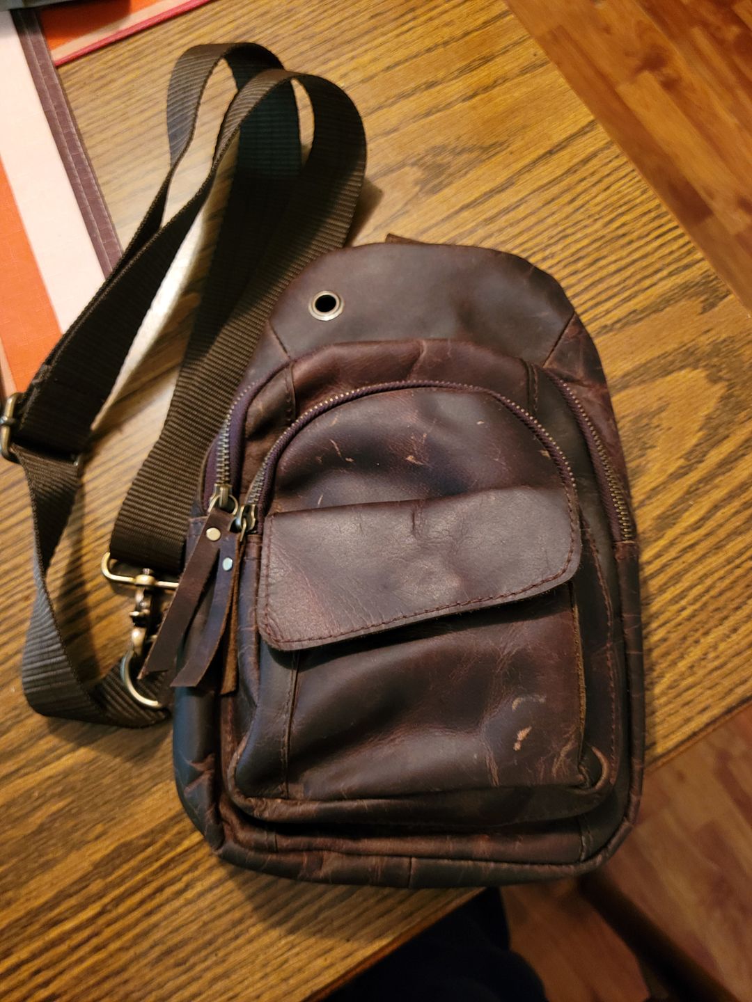 Customer photo review of Cowhide Leather Sling Bag