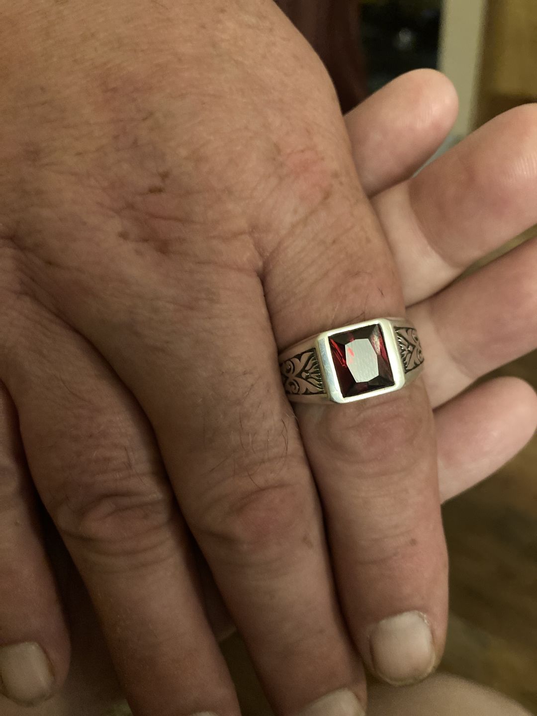 Customer photo review of Men's Ring with Red Ruby Gemstone in 925k SOLID Sterling Silver
